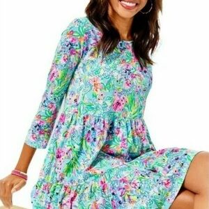 Lilly Pulitzer Geanna Swing Dress in Amalfi blue Alligator Isle XL EUC